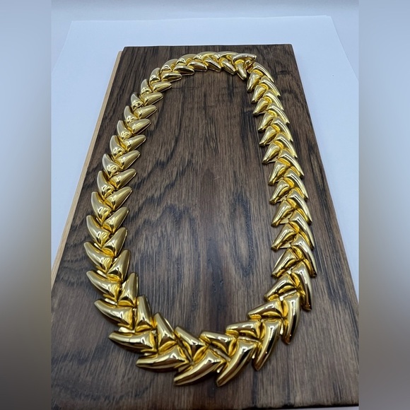 Chic Chevron Gold Tone Necklace Chunky Statement Big Bold Necklace - Picture 12 of 12
